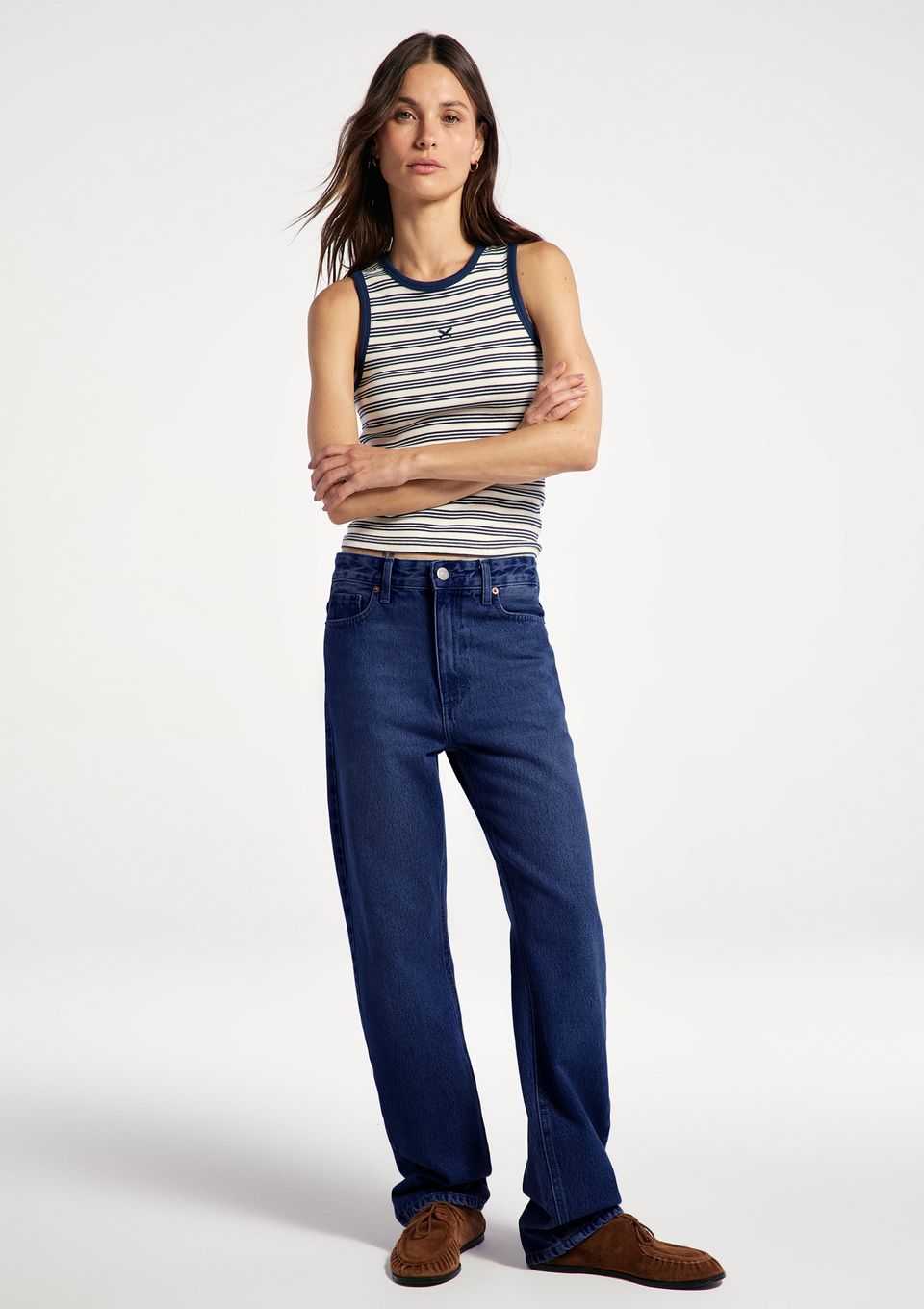Calça Jeans Feminina Reta Cintura Média - Azul