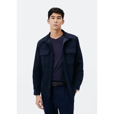 Camisa Overshirt Masculina Manga Longa Em Veludo Cotelê - Azul