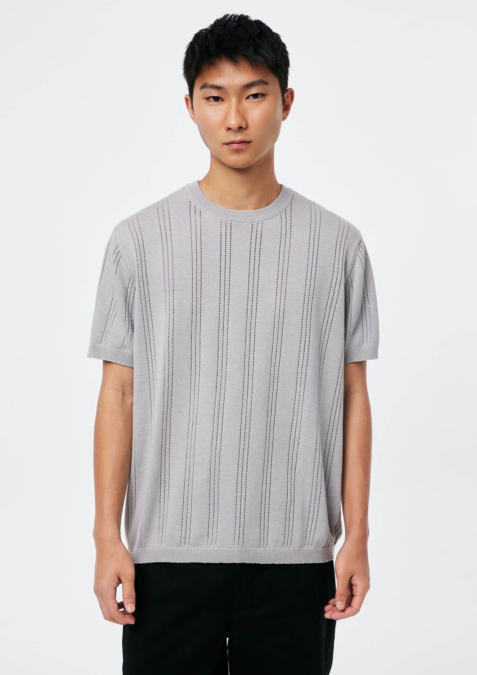 Camiseta Masculina em Tricô Texturizado - Cinza