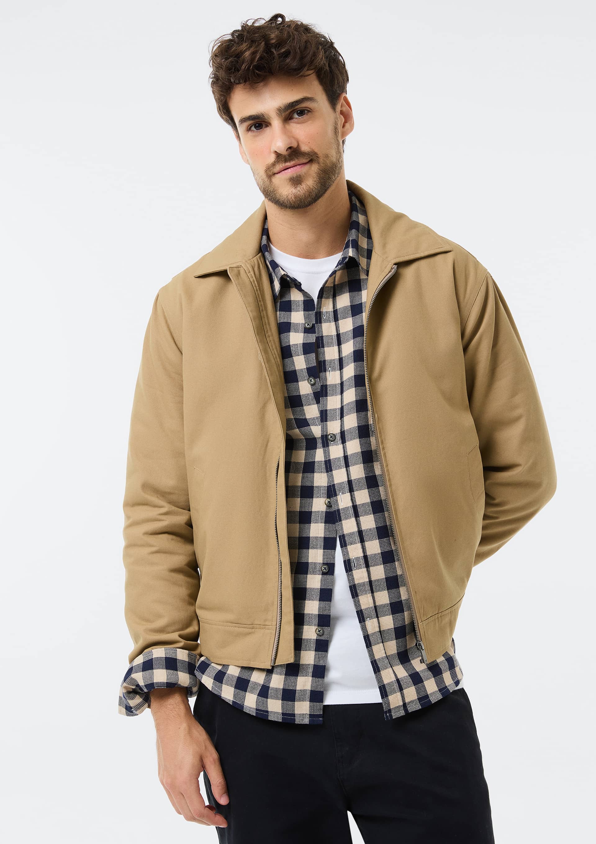 Jaqueta Masculina Sarja Com Bolsos - Bege