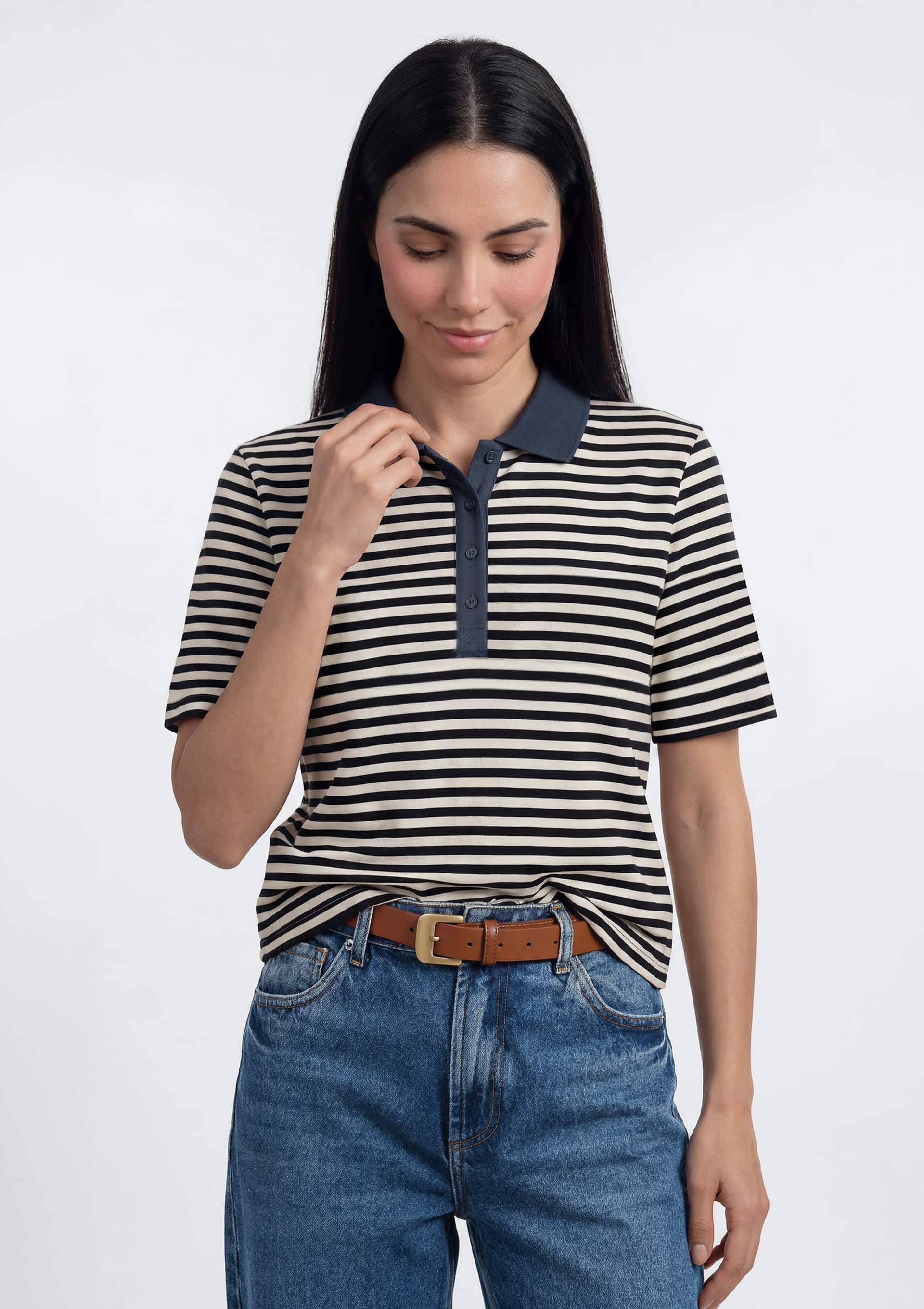 Polo Feminina Fio Tinto Com Elastano - Azul