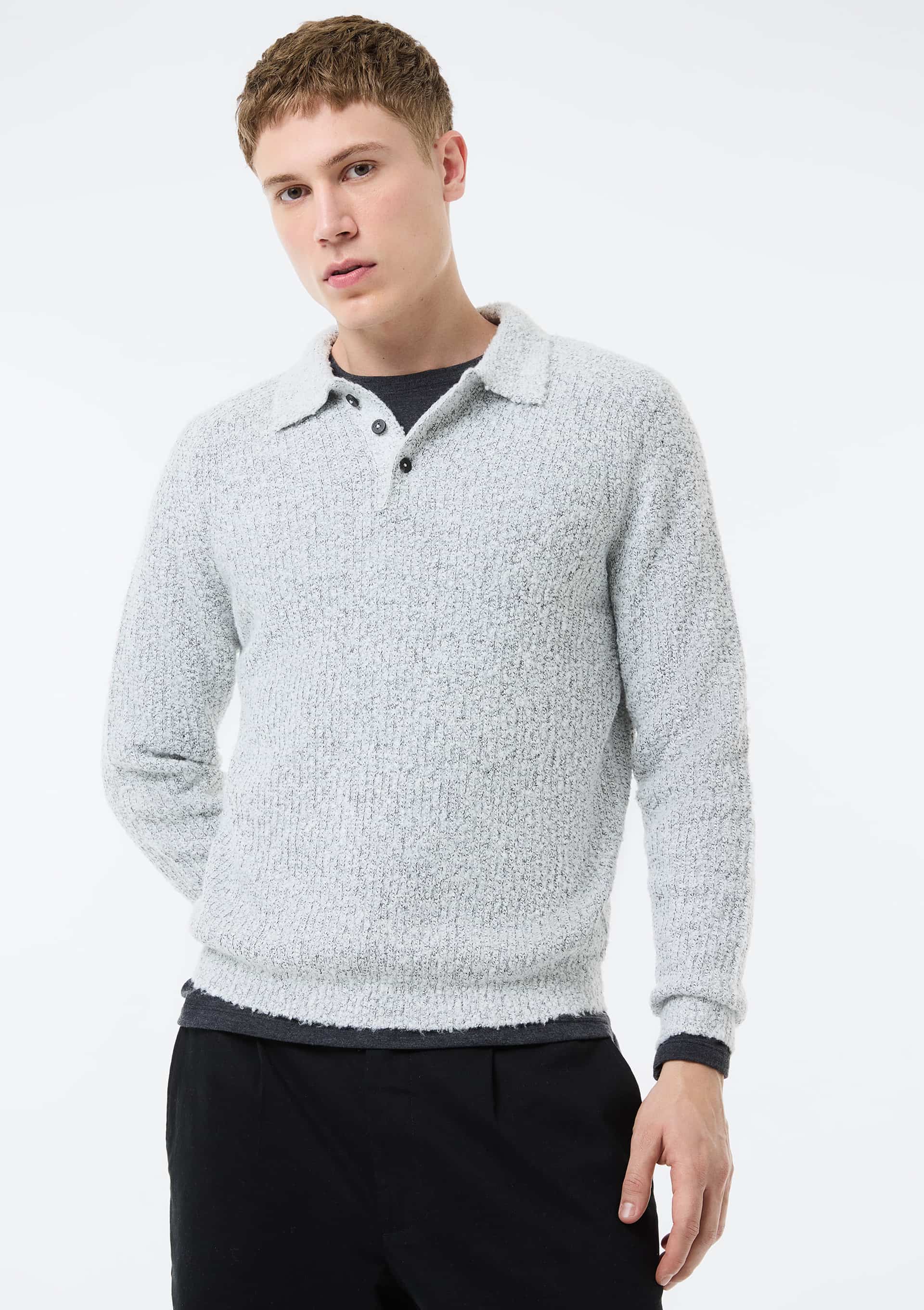 Blusão Polo Masculino Em Tricô - Cinza