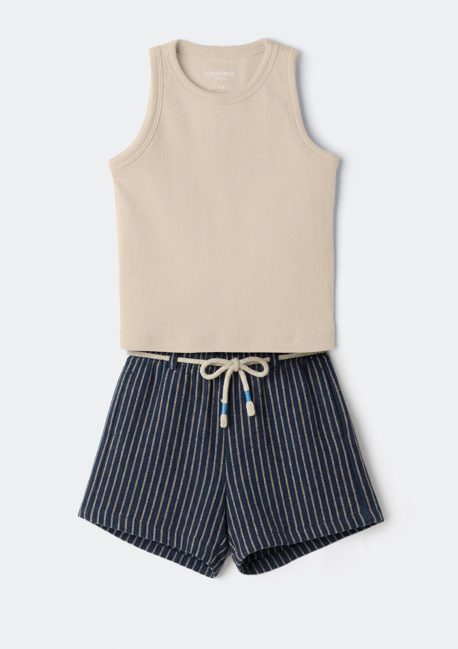 Conjunto Infantil Menina Em Fio Tinto - Bege