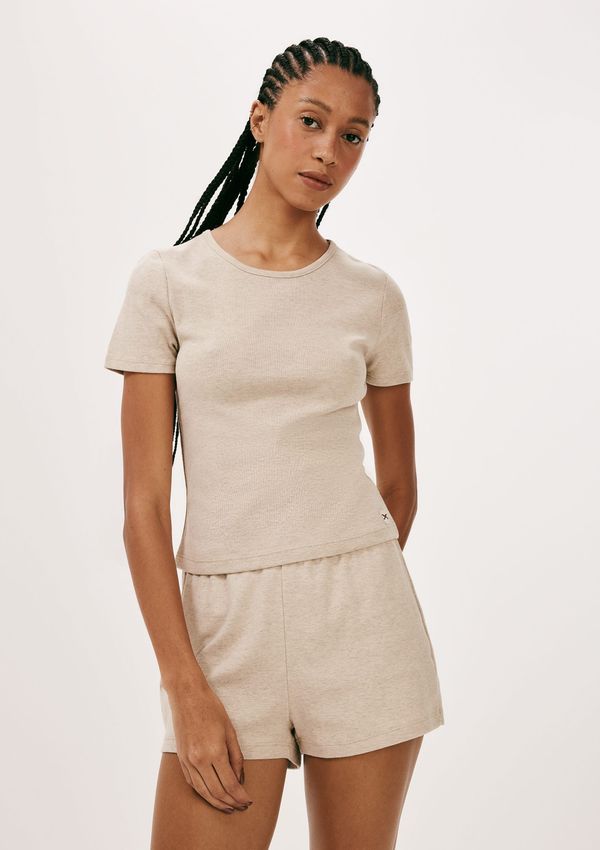 Pijama Curto Feminino Em Ribana Canelada - Bege XG