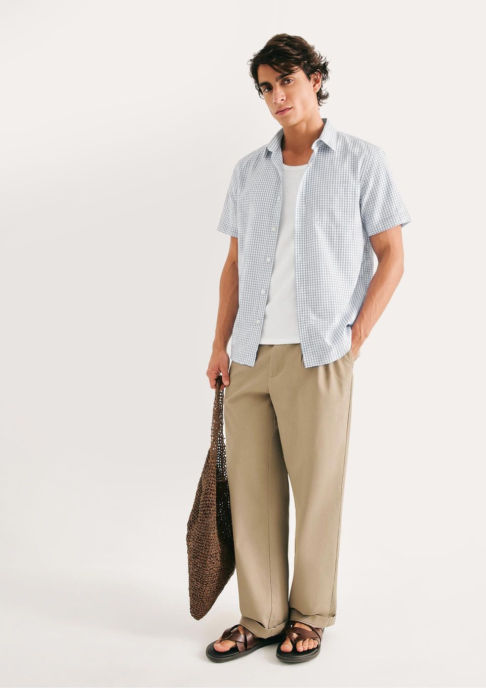 Camisa Masculina Slim Manga Curta - Azul