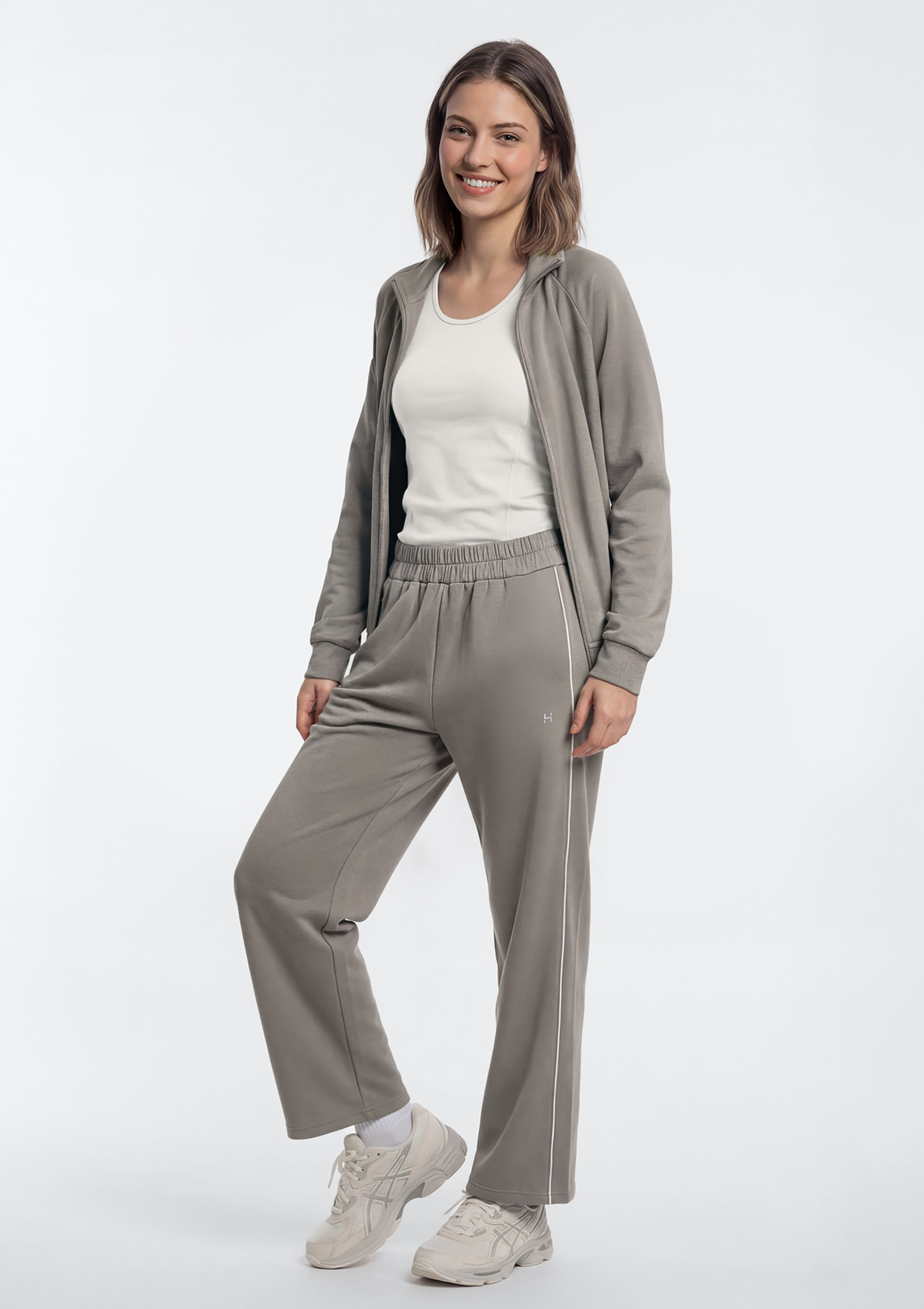Calça Esportiva Feminina Pantalona Cós Elástico - Caqui