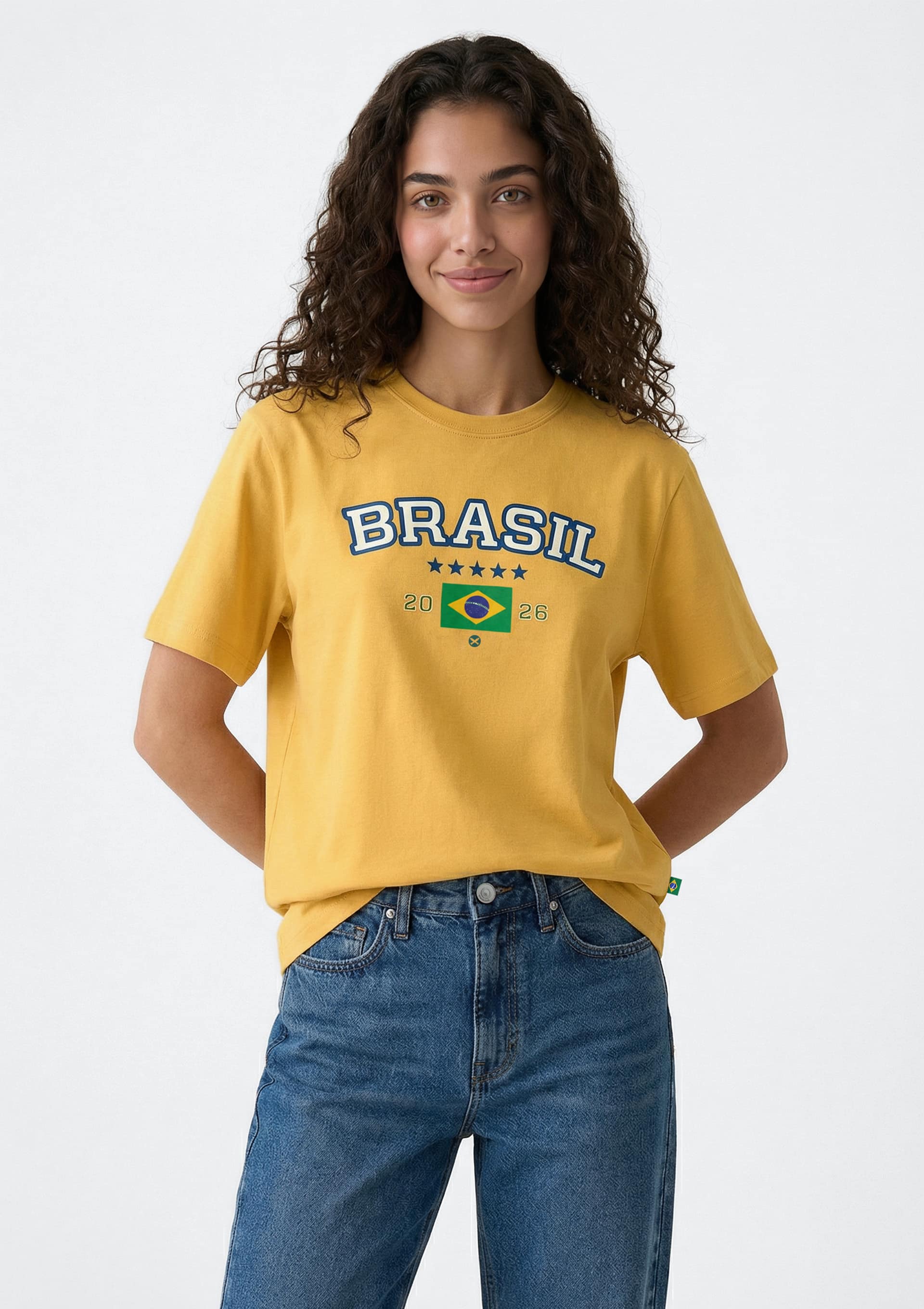 Camiseta Feminina Com Estampa Drop Brasil - Amarelo
