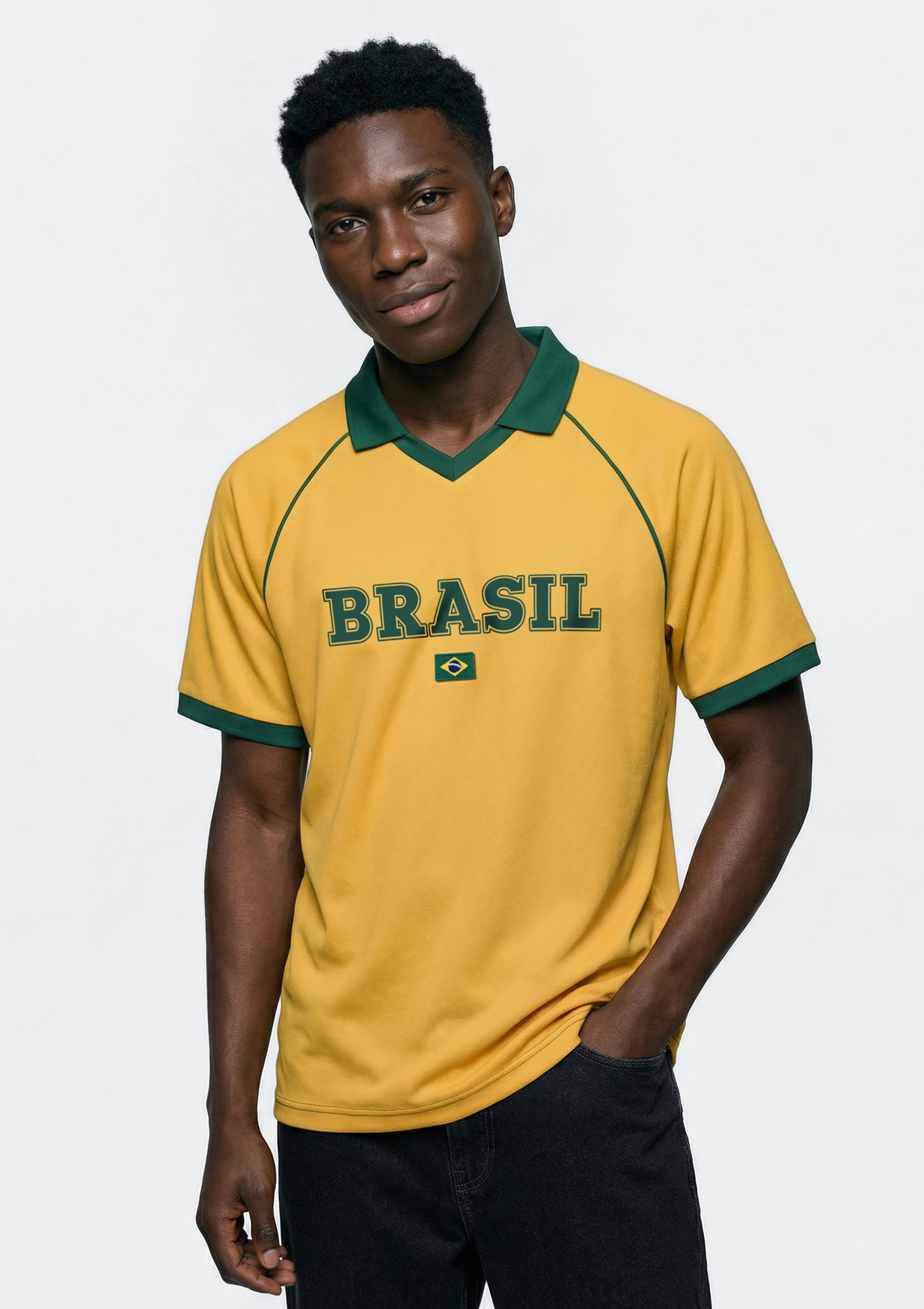 Polo Masculina Esportiva Com Bordado Drop Brasil - Amarelo