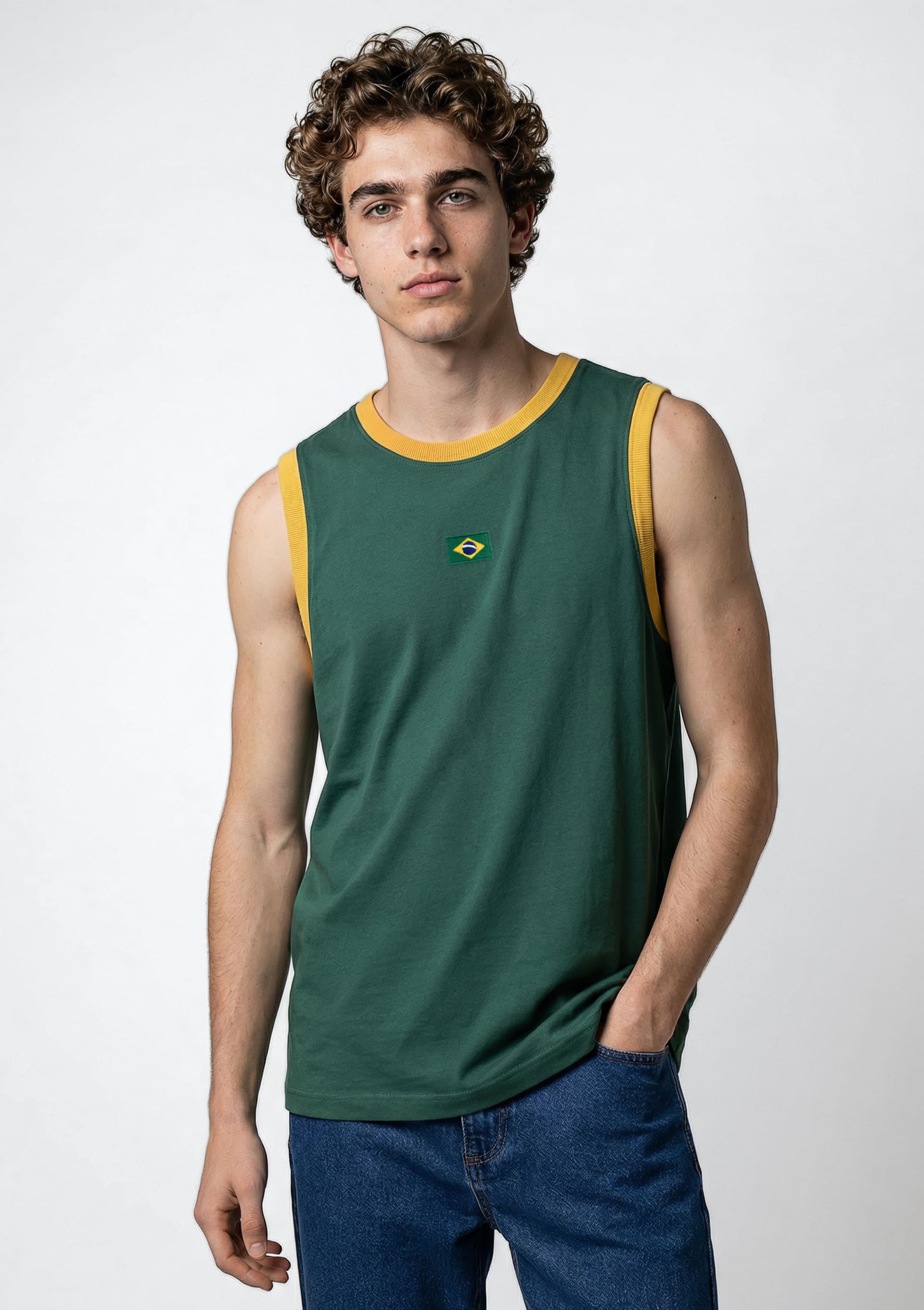 Regata Masculina Em Malha Com Patch Drop Brasil - Verde