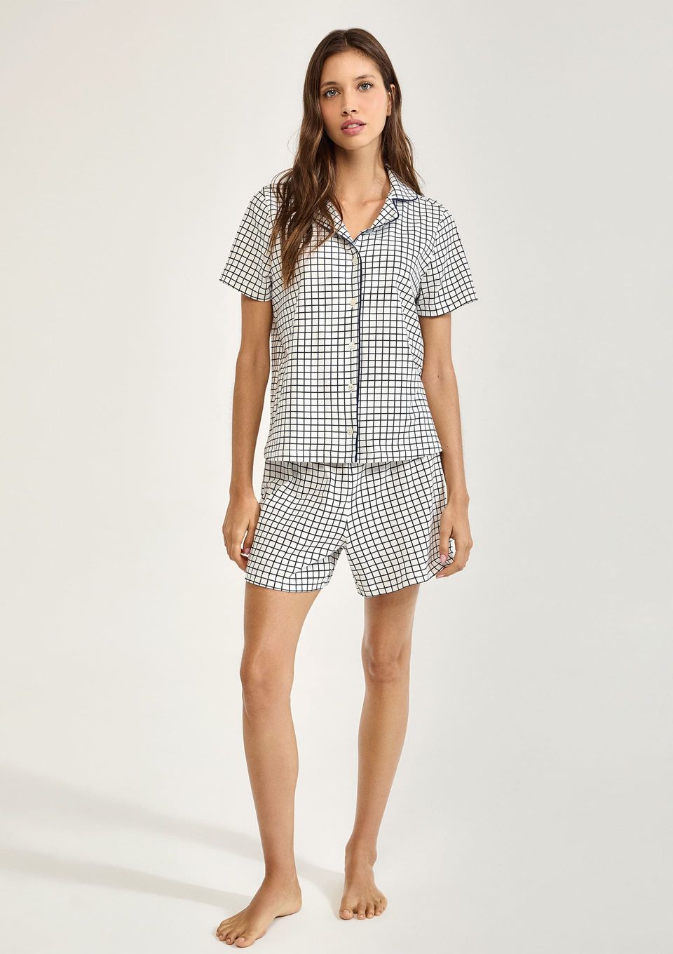 Pijama Curto Feminino Americano Estampado - Off White