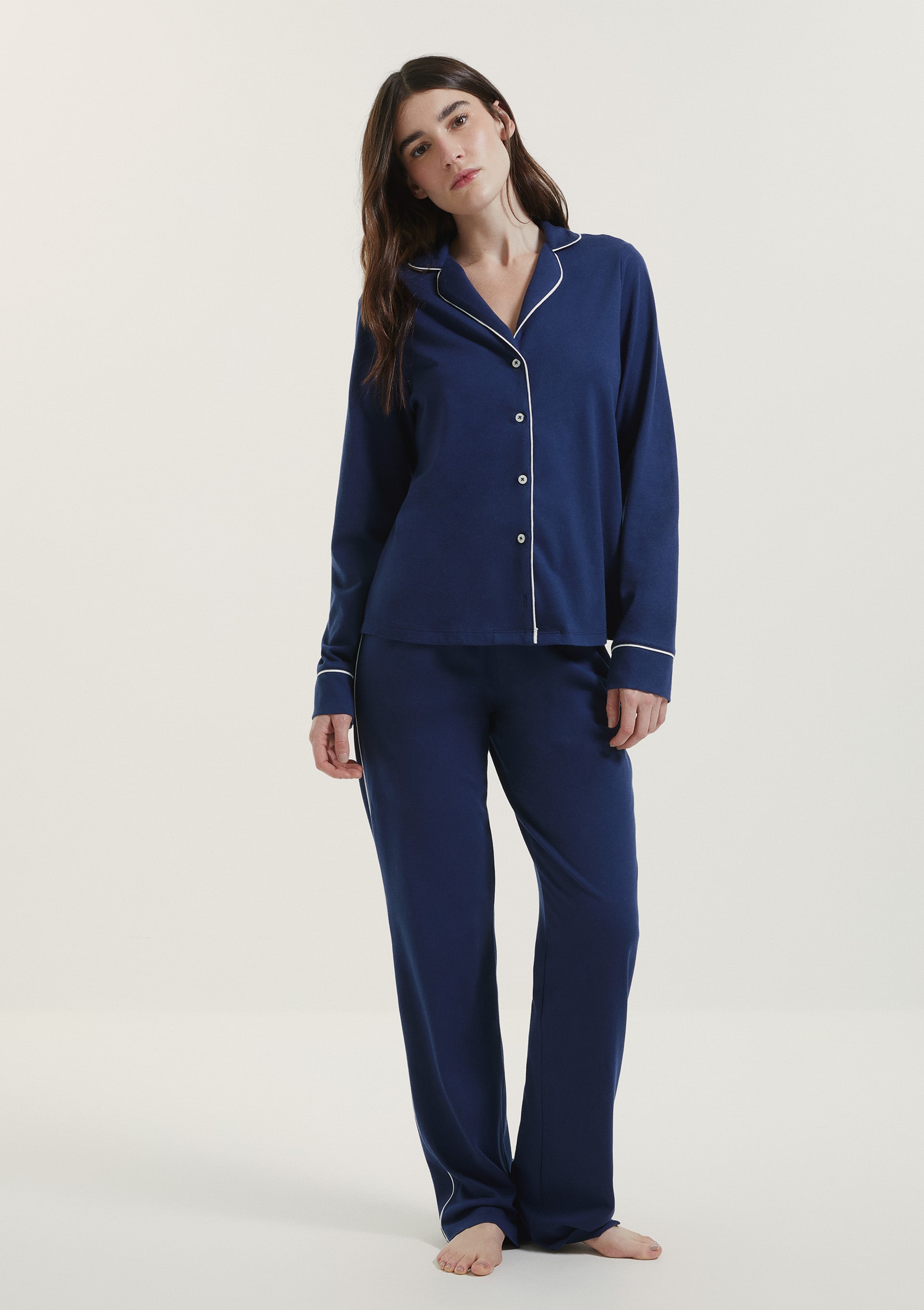 Pijama Americano Longo Feminino - Azul