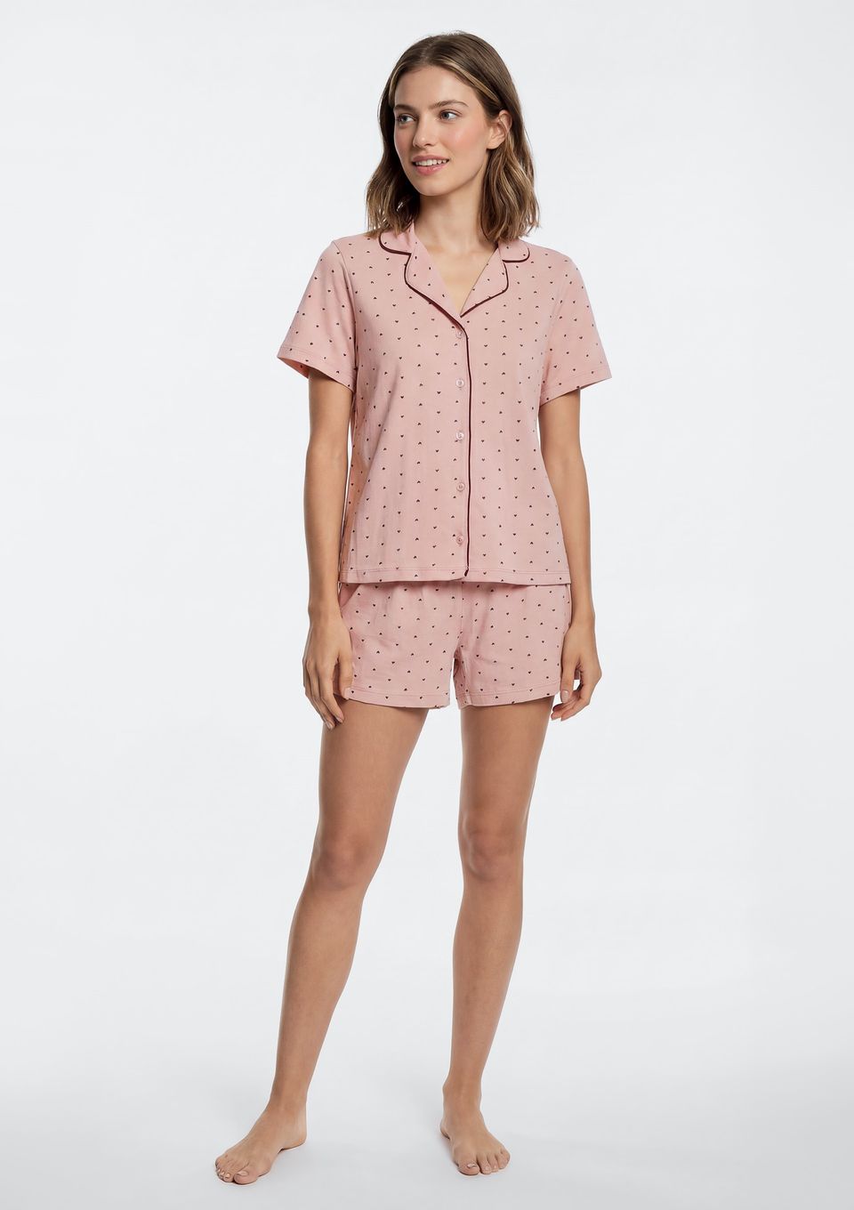 Pijama Curto Feminino Americano Estampado - Rosa