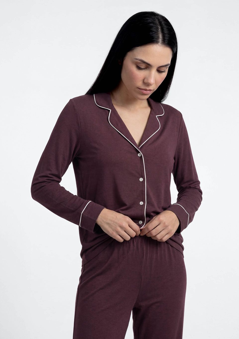Pijama Americano Longo Feminino - Vinho