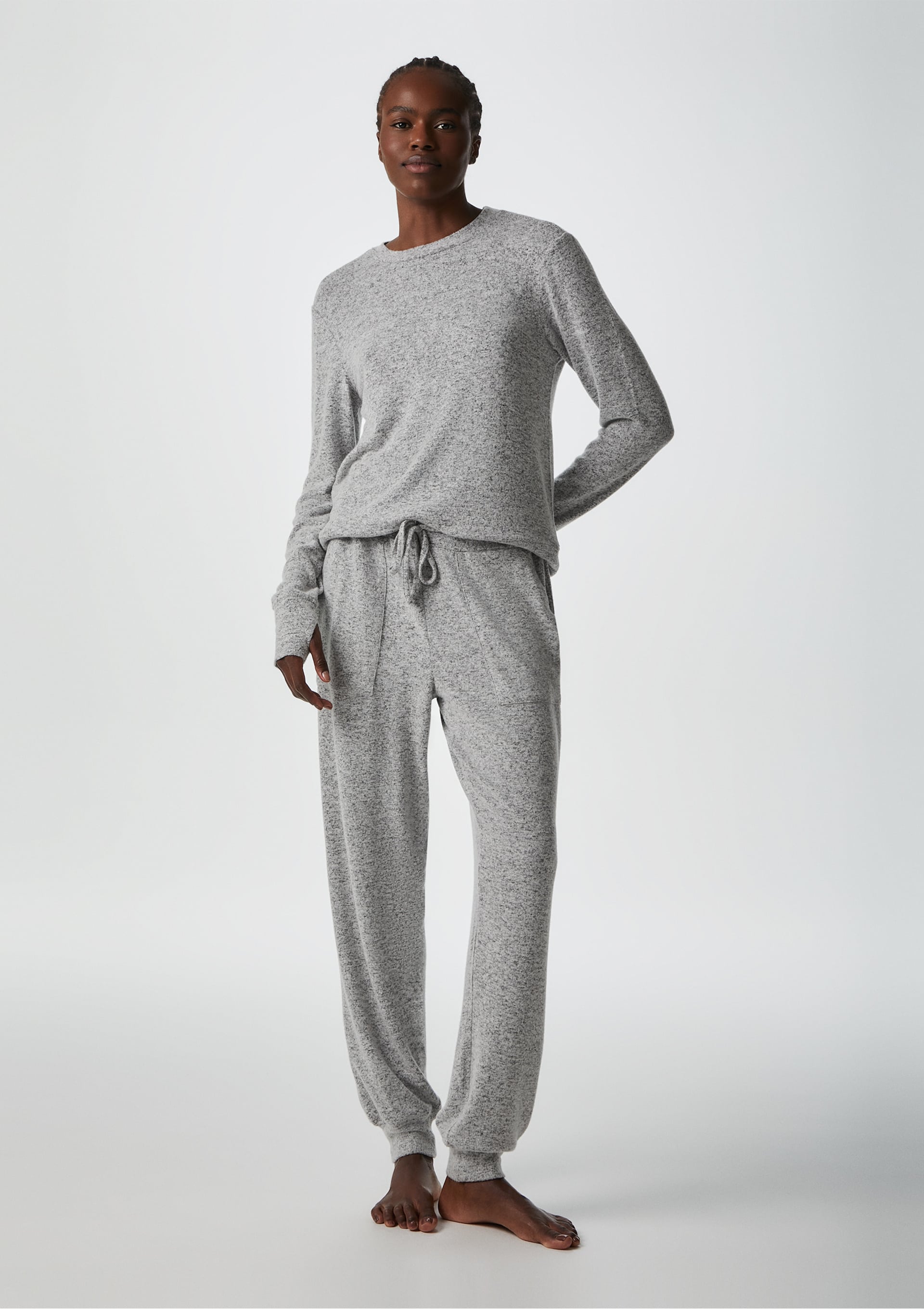 Pijama Feminino Longo Em Tricô - Cinza
