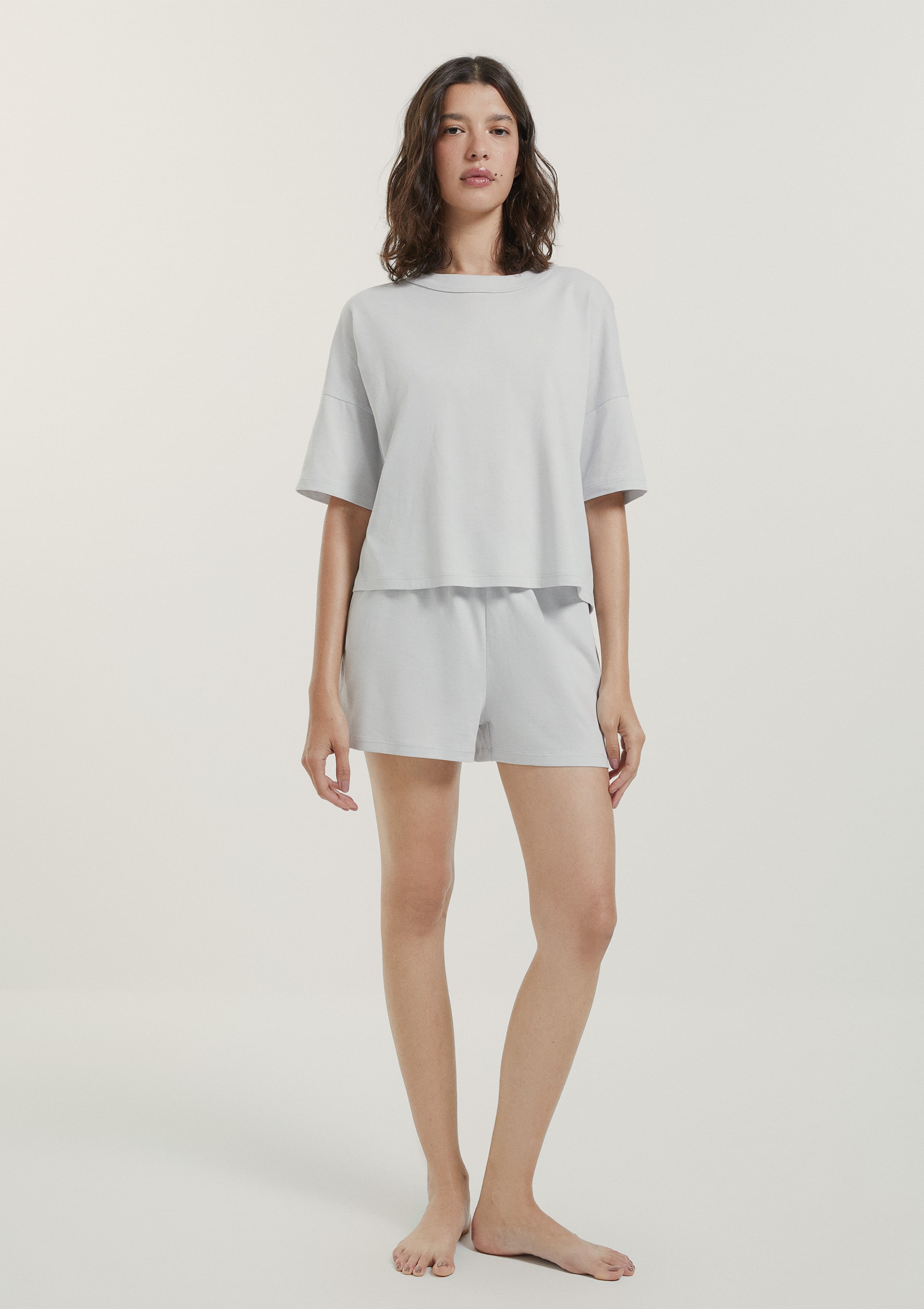 Pijama Feminino Curto Box Em Algodão - Cinza
