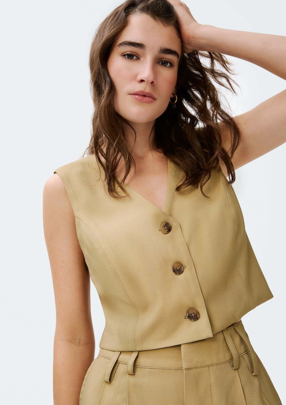 Colete Feminino Cropped em Viscose - Caqui