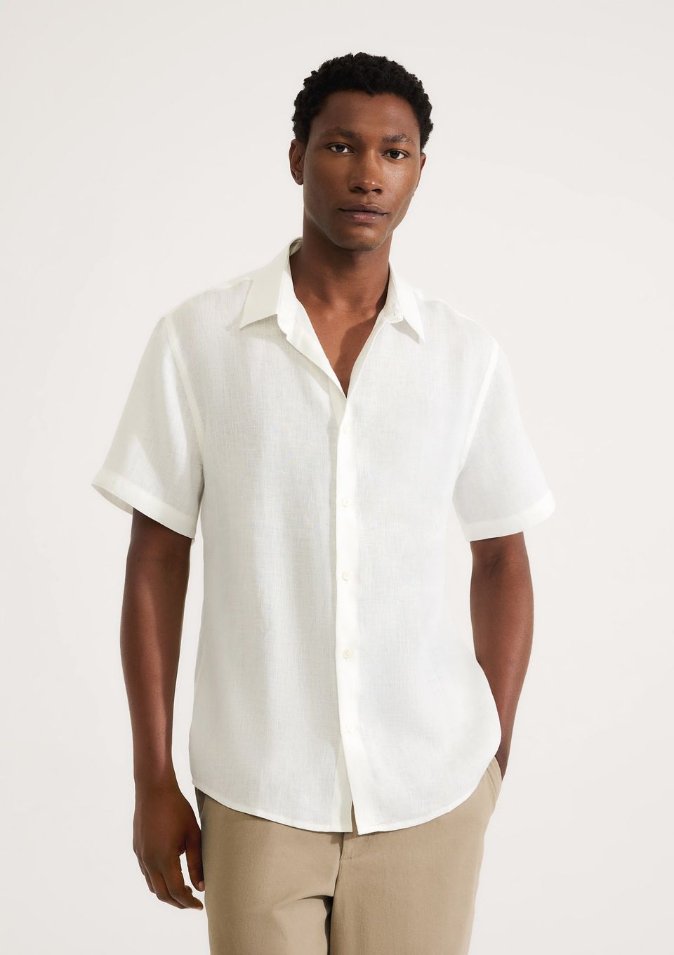 Camisa Masculina Manga Curta em Linho - Off White
