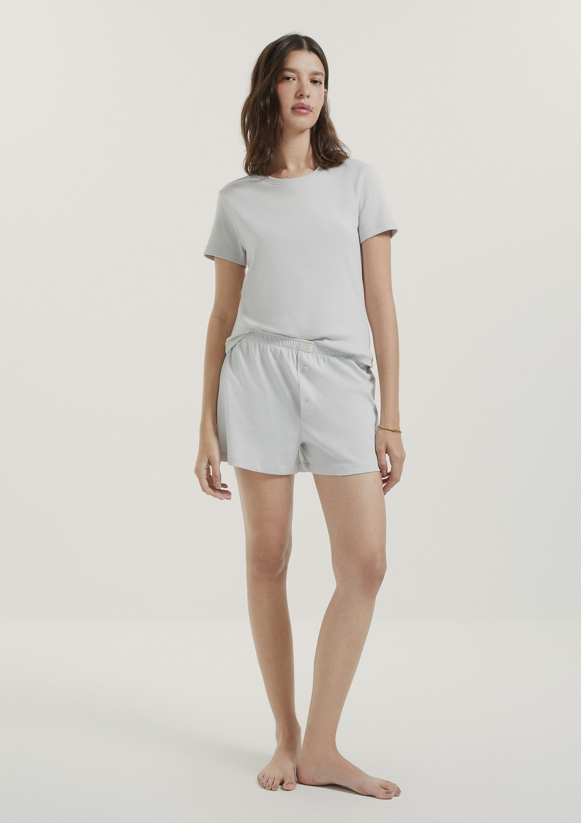 Pijama Curto Feminino Em Malha Premium - Cinza