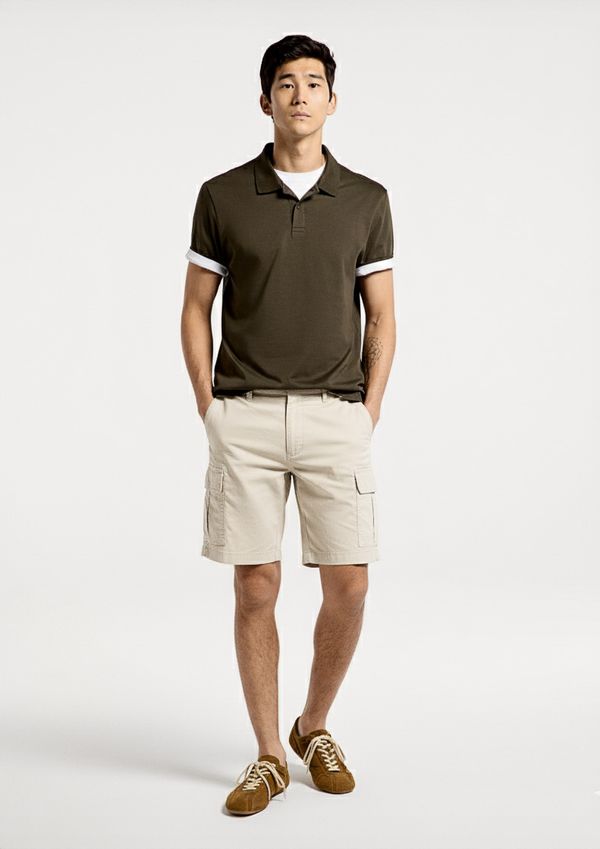 Bermuda Masculina Cargo Em Sarja - Bege 046