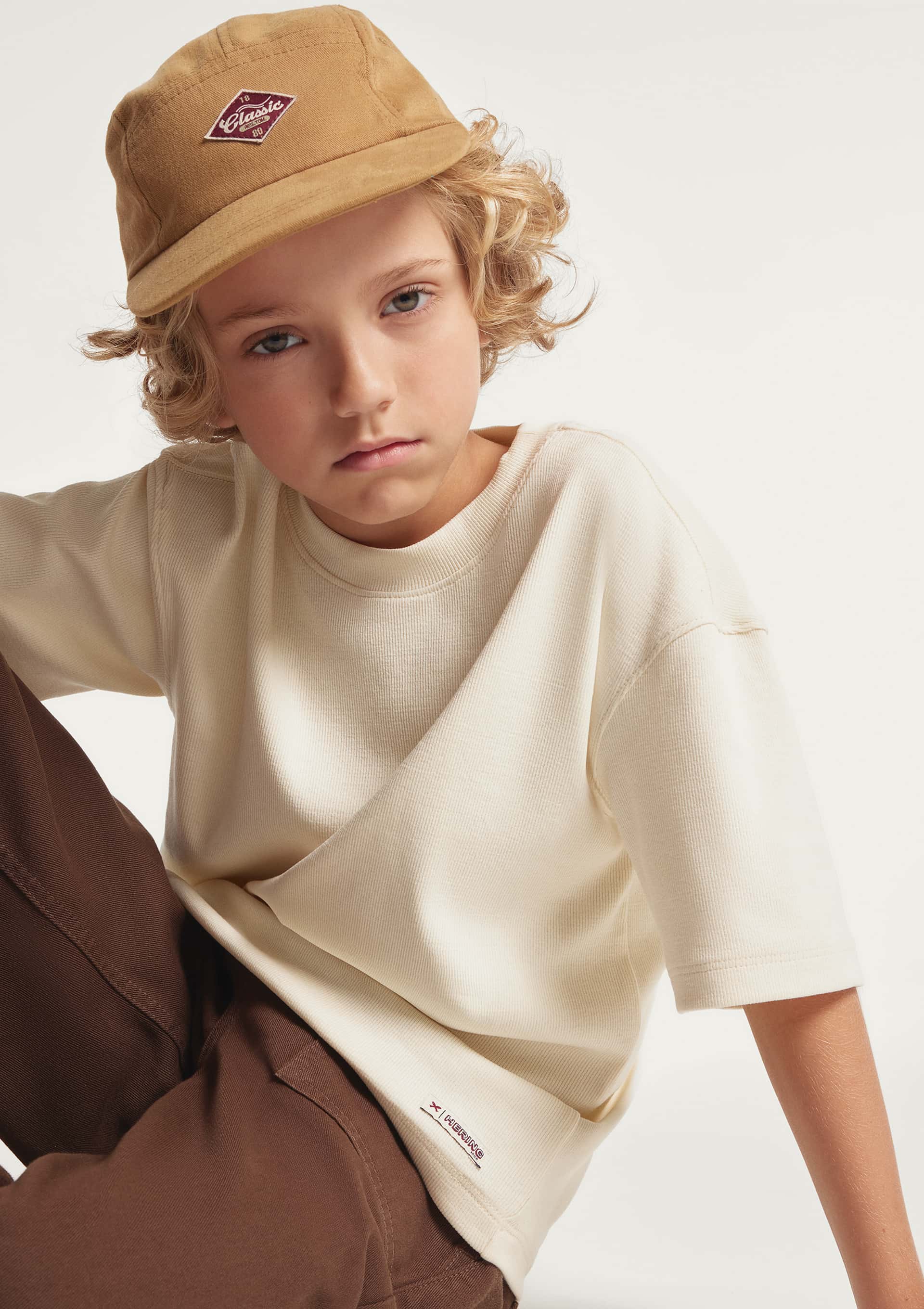 Boné Infantil Unissex Five Panel Bordado - Bege