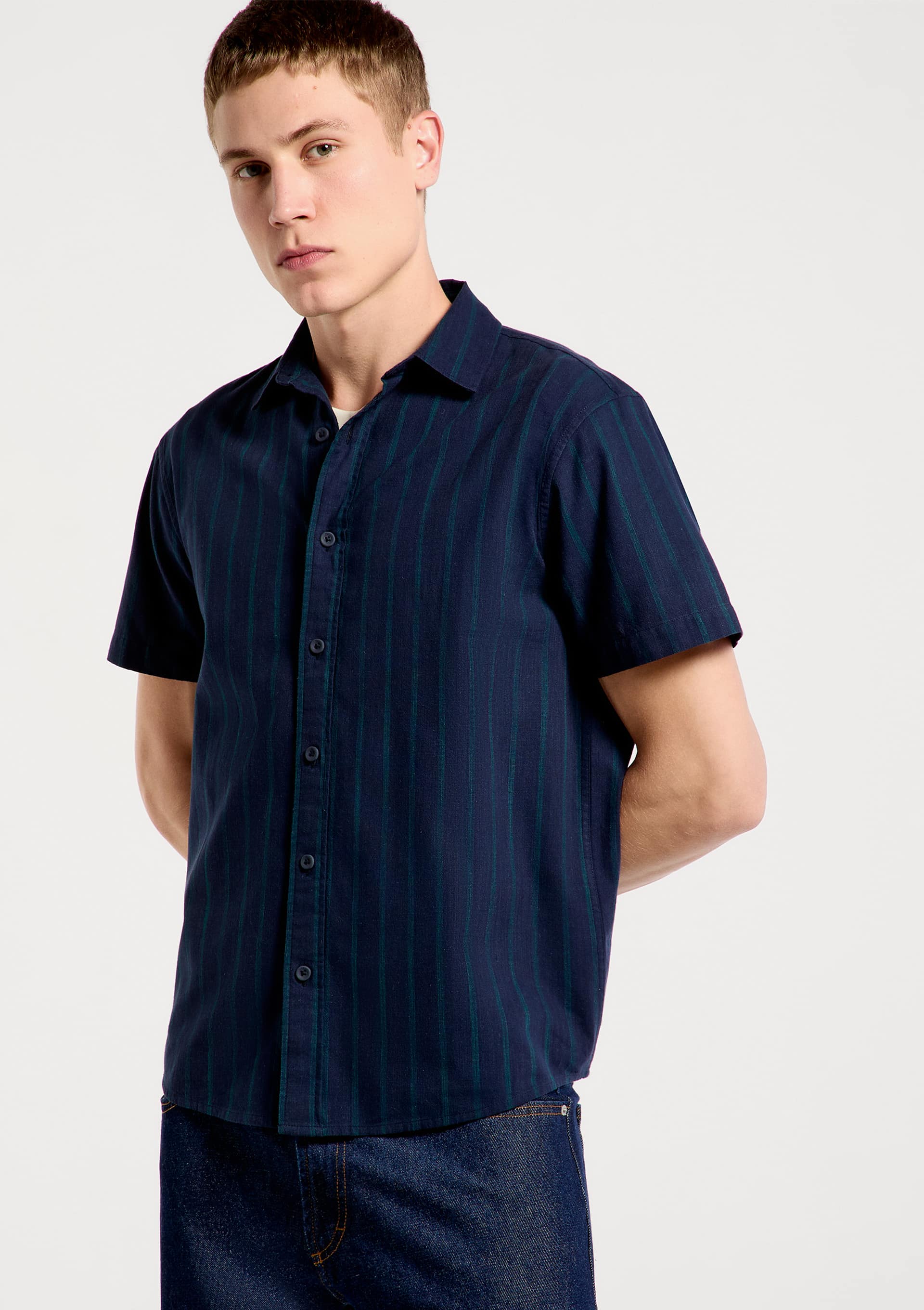 Camisa Masculina Fio Tinto Estampada - Azul