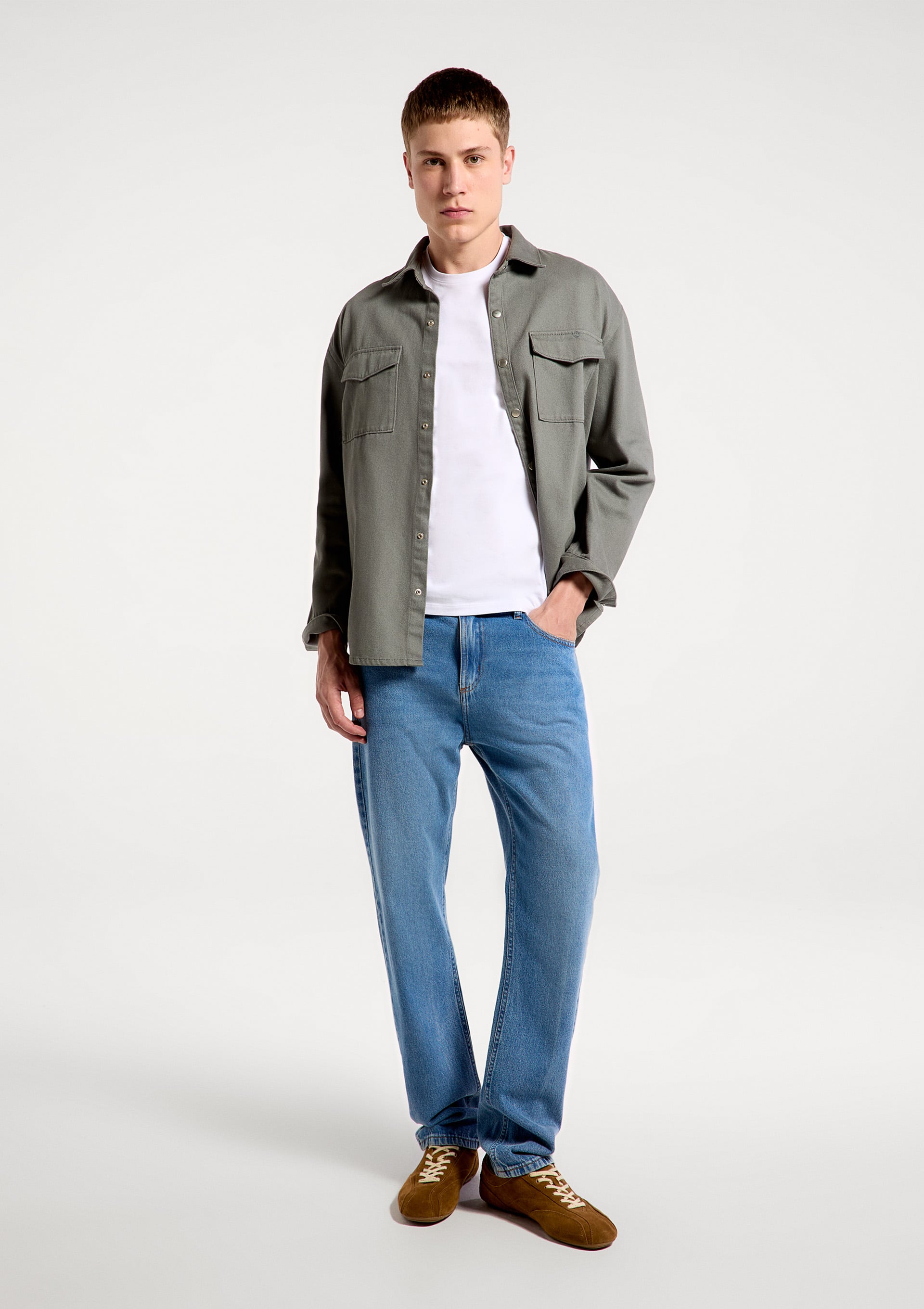 Camisa Masculina Regular em Sarja - Verde
