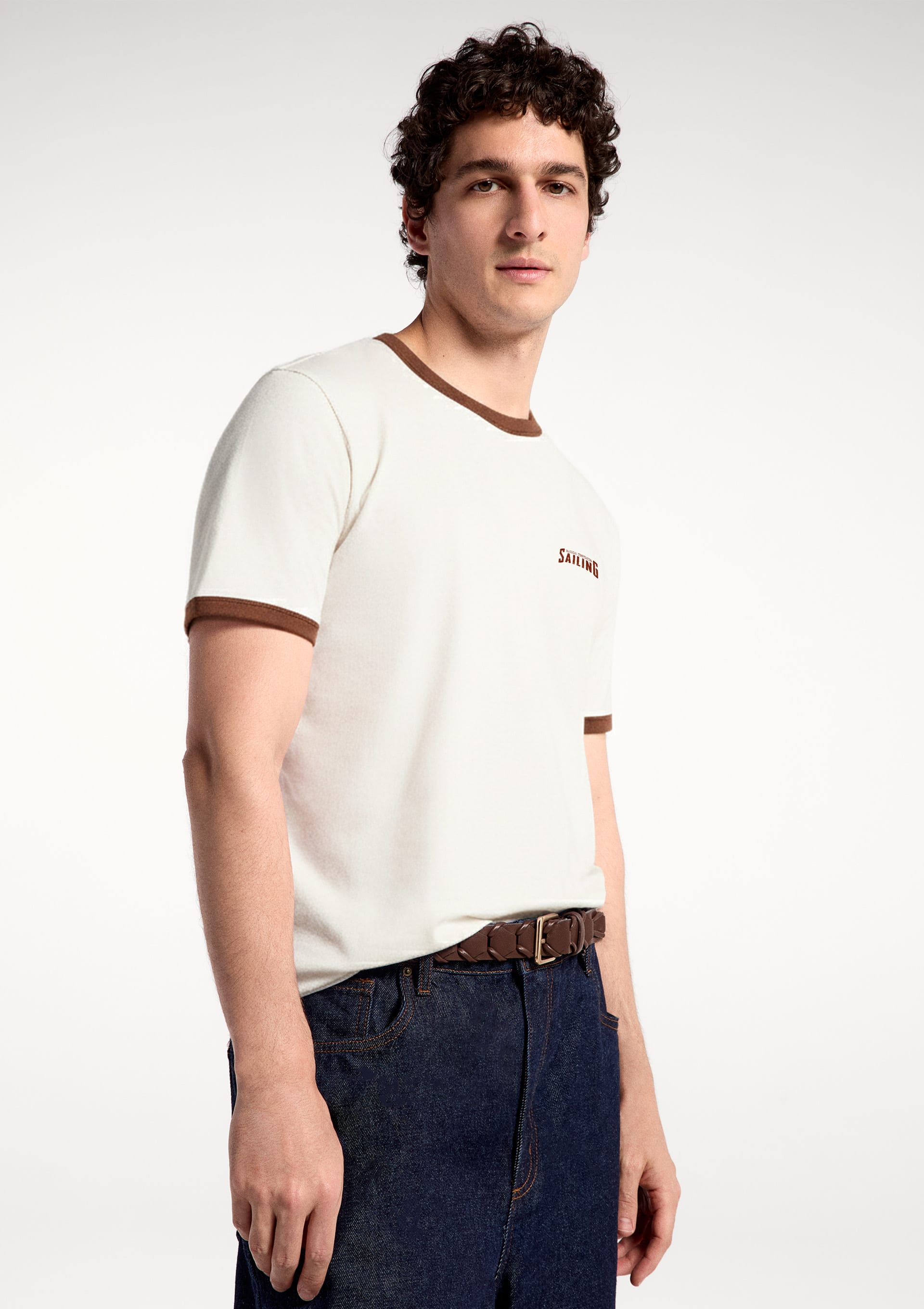 Camiseta Masculina Estampada Em Malha - Off white