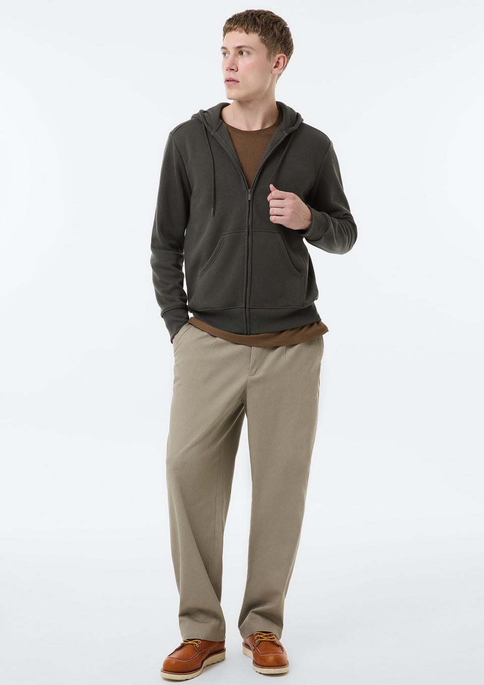 Jaqueta Básica Masculina Regular em Moletom Peluciado - Verde