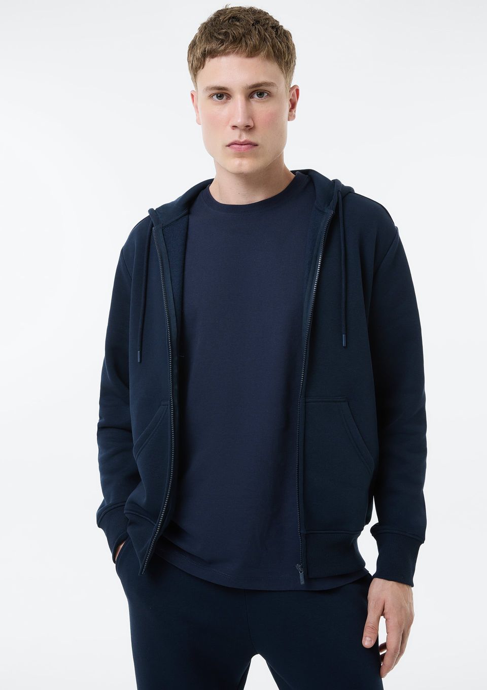 Jaqueta Básica Masculina Regular em Moletom Peluciado - Azul