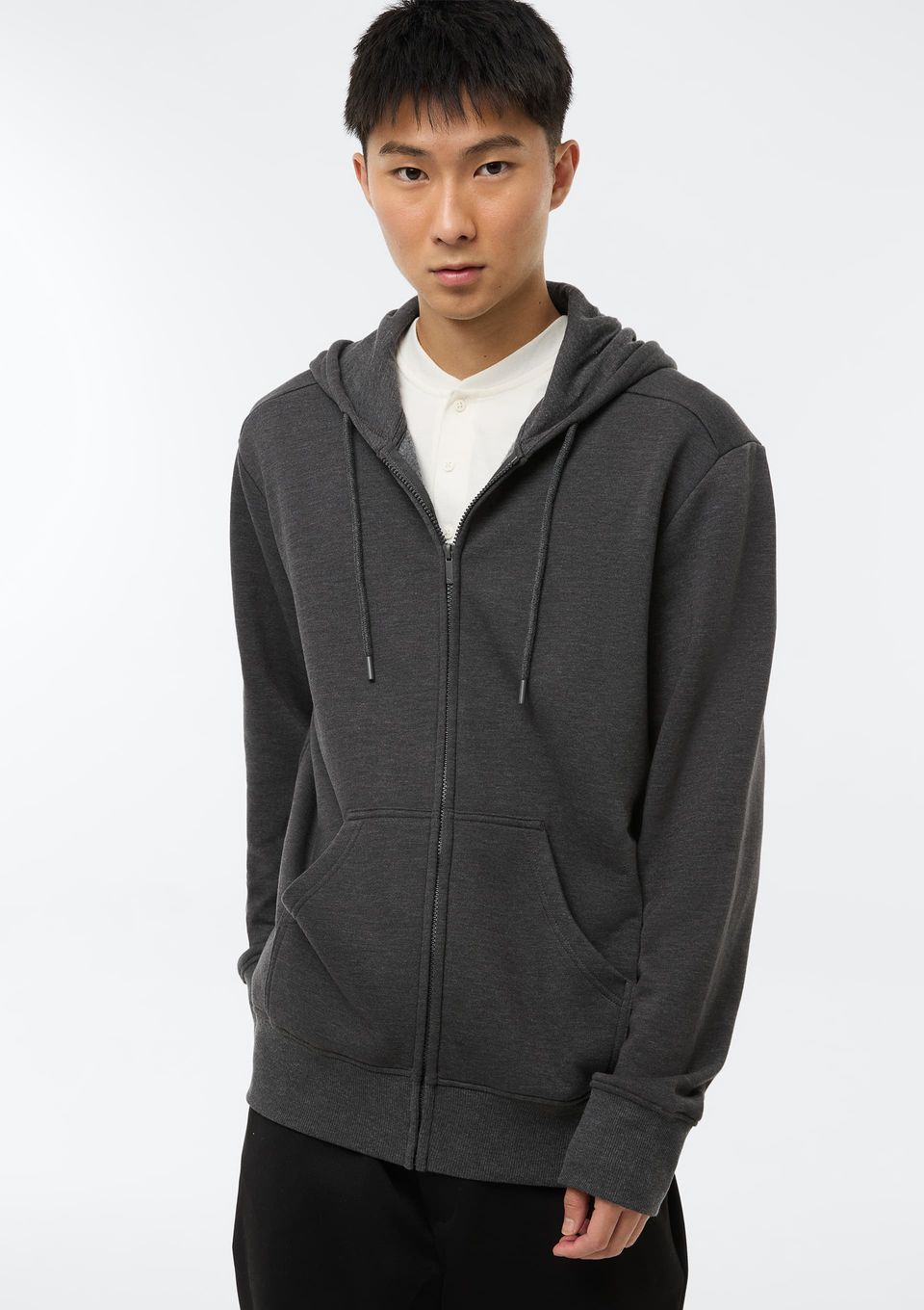 Jaqueta Básica Masculina Regular em Moletom Peluciado - Cinza