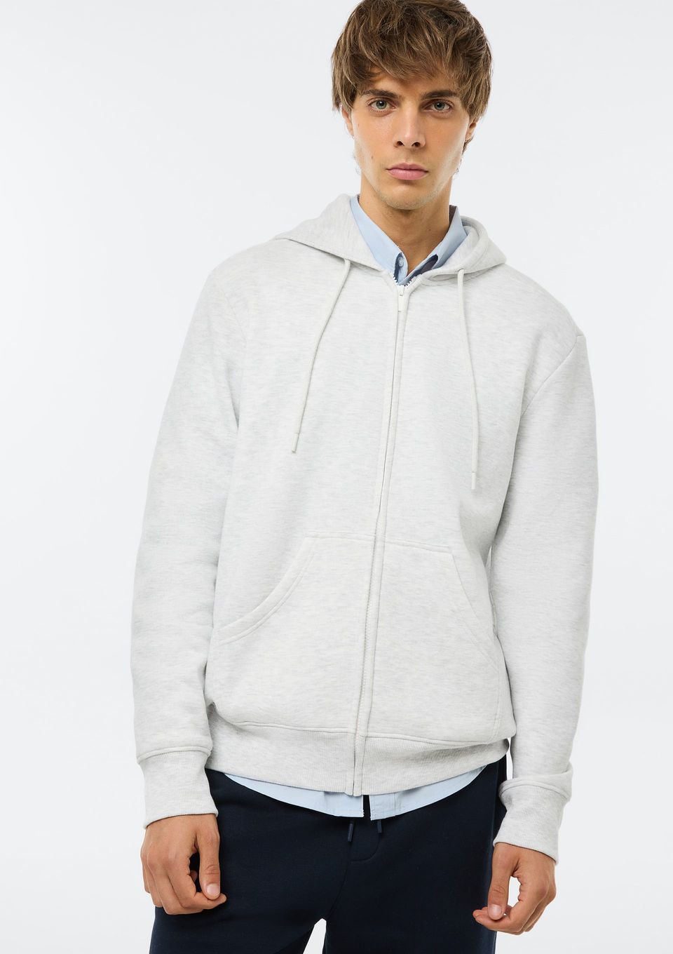 Jaqueta Básica Masculina Regular em Moletom Peluciado - Cinza
