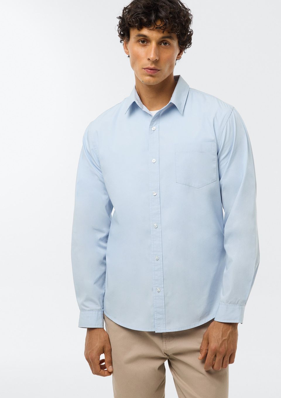 Camisa Masculina em Tricoline - Azul