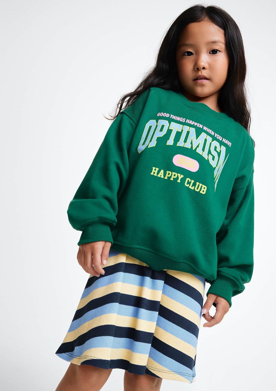 Blusão de Moletom Infantil Menina Oversized com Estampa - Verde