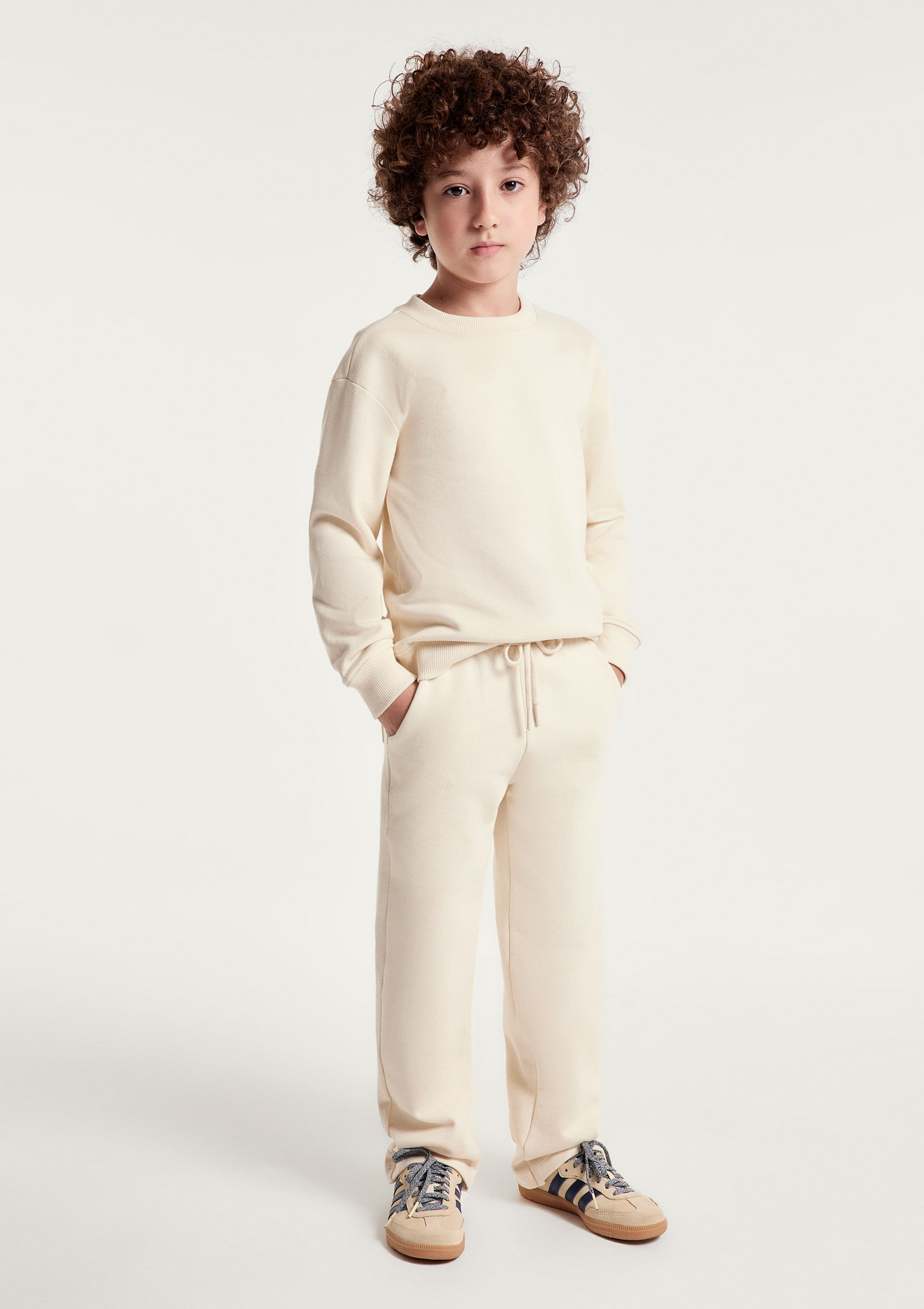 Calça De Moletom Infantil Unissex Peluciada - Creme