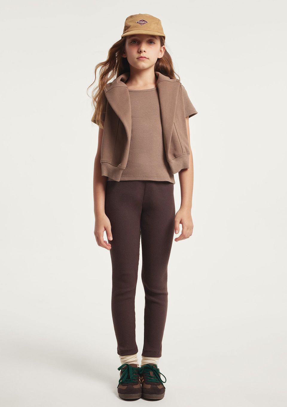 Calça Legging Infantil Menina em Ribana Canelada - Marrom