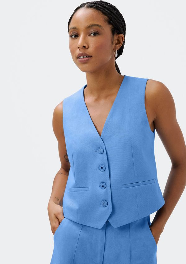 Colete Feminino Com Linho - Azul M