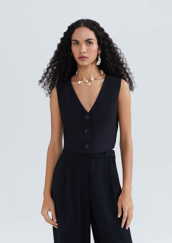 Colete Feminino Cropped Em Viscose - Preto P