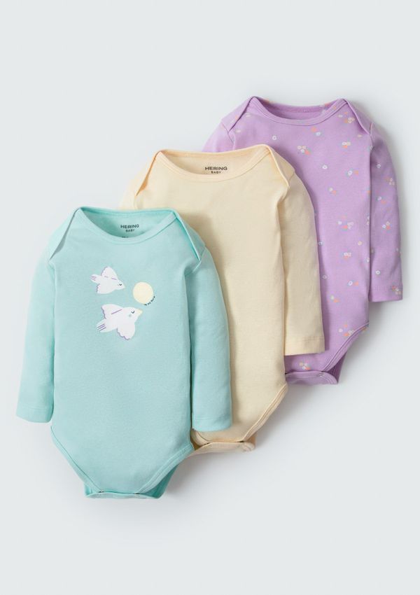 Kit Com 3 Bodies Bebê Menina Em Ribana - Multicolorido RN