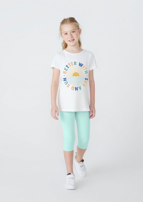 Conjunto Infantil Menina Camisa Manga Curta Com Calça Estampada - Off white 016