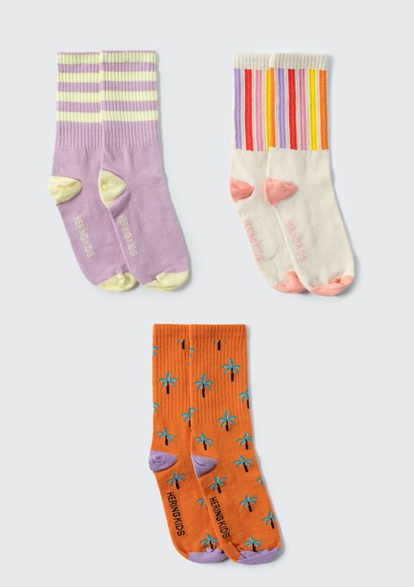 Kit Com 3 Pares De Meia Infantil Menina Cano Alto Estampada - Multicolorido M