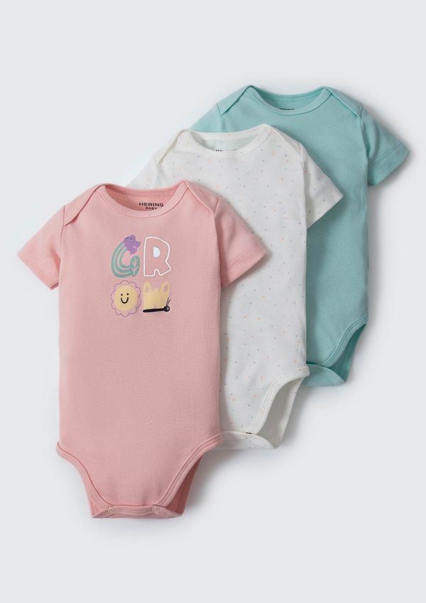 Kit Com 3 Bodies Bebê Menina Em Ribana - Multicolorido RN
