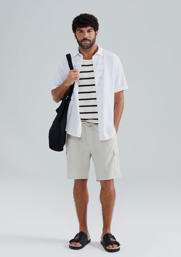 Shorts Masculino Cargo Com Linho - Bege XXG