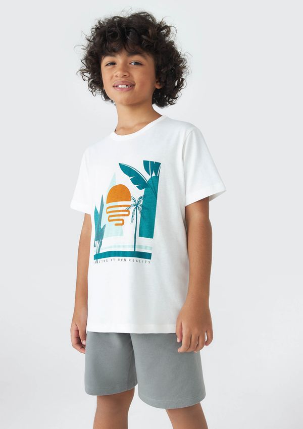 Conjunto Infantil Menino Curto Com Estampa - Off white 016