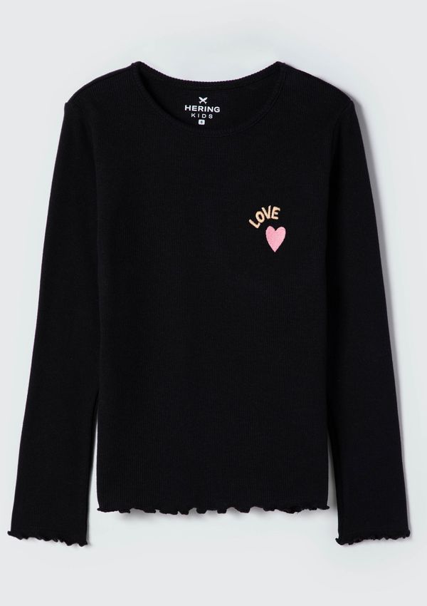 Blusa Infantil Menina Manga Longa Em Ribana - Preto 014
