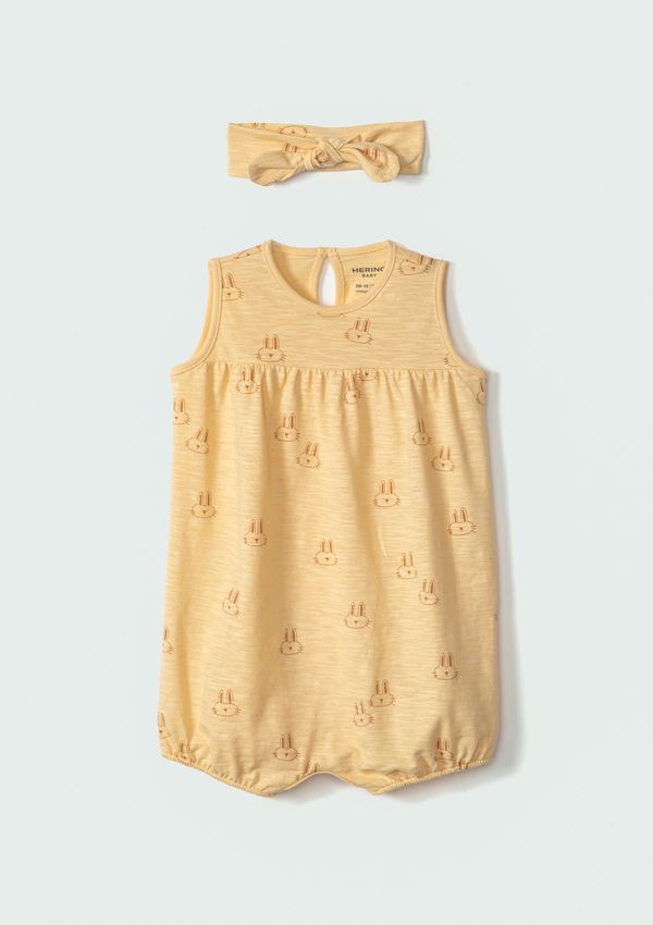 Macacão Banho de Sol Bebê Menina + Faixa de Cabelo - Amarelo RN