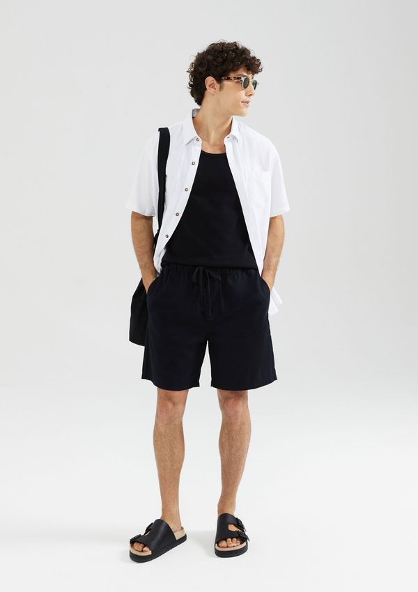 Bermuda Masculina Em Sarja Com Linho - Preto M