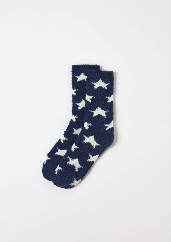 Meia Unissex Estampada Cano Longo Em Tricô De Chenille - Azul M