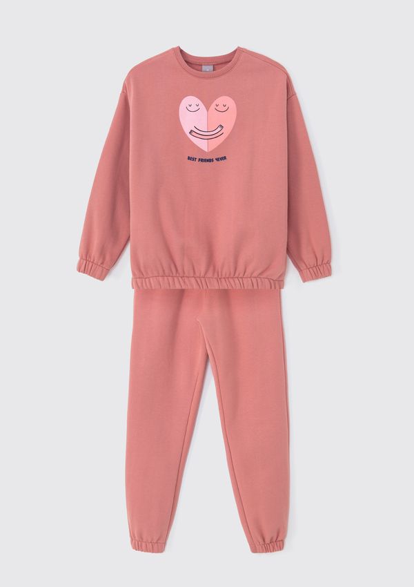 Conjunto Infantil Menina Longo Com Estampa Em Moletom Peluciado - Rosa 014