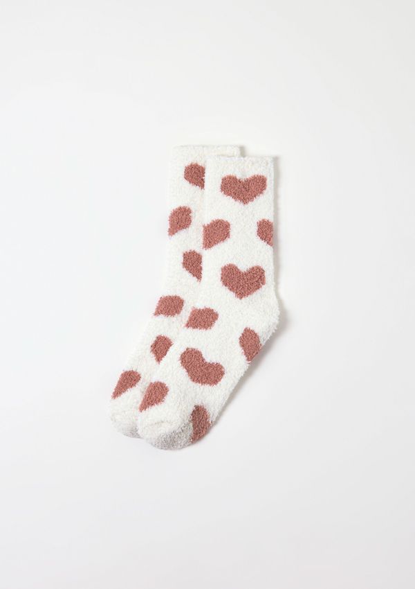 Meia Unissex Estampada Cano Longo Em Tricô De Chenille - Off white P