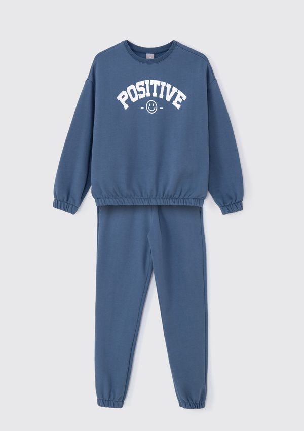 Conjunto Infantil Menina Longo Com Estampa Em Moletom Peluciado - Azul 010